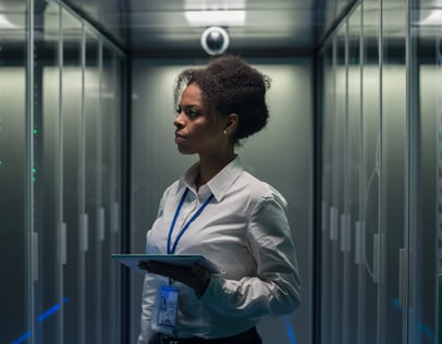 Woman in Data Center Server Room-3